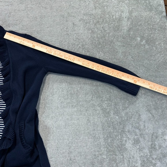 Talbots Blue Ruffle Cardigan Womens Medium Tie Waist Lined Pockets Cotton Blend - Picture 9 of 12